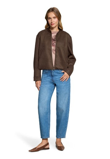 Betty Barclay Muscat Faux Suede Bomber Jacket with Zip Fastening