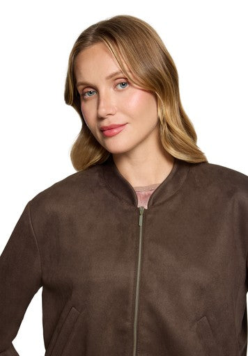 Betty Barclay Muscat Faux Suede Bomber Jacket with Zip Fastening