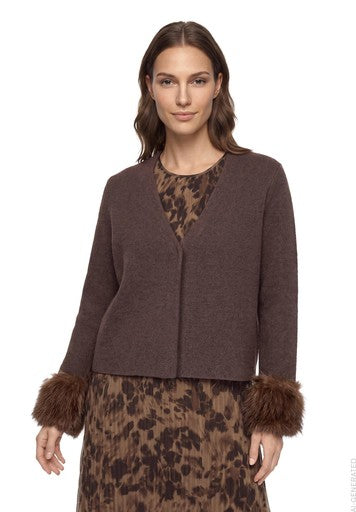 Betty Barclay Muscat Knit Jacket with Faux Fur Cuffs