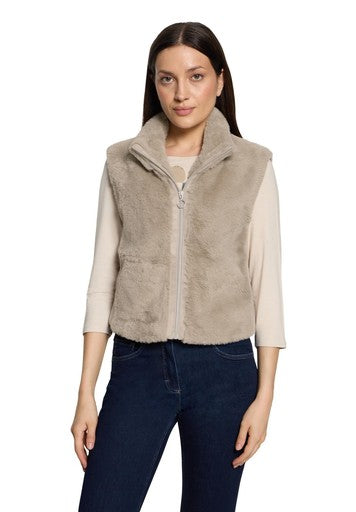 Betty Barclay Taupe Faux Fur Zip Gilet
