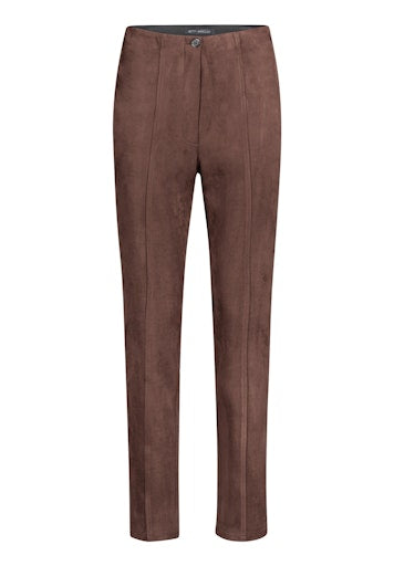 Betty Barclay Brown Faux Suede Trousers – High Waist Slim Fit 7/8 Length