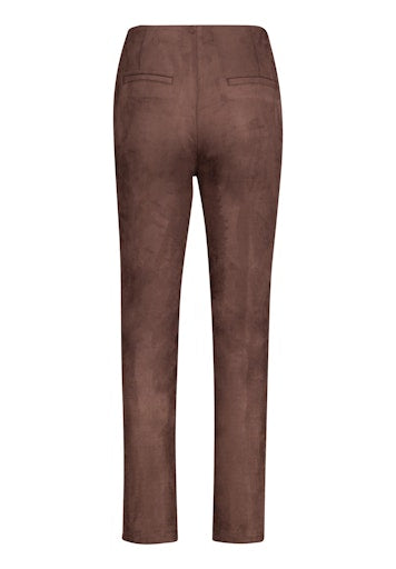 Betty Barclay Brown Faux Suede Trousers – High Waist Slim Fit 7/8 Length