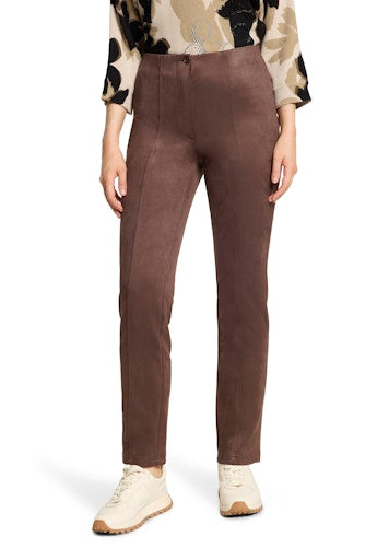 Betty Barclay Brown Faux Suede Trousers – High Waist Slim Fit 7/8 Length