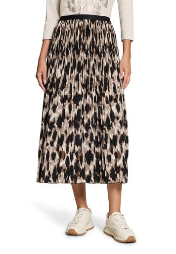 Betty Barclay Brown & Beige Animal Print Pleated Midi Skirt with Elasticated Waist