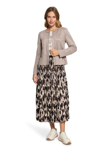 Betty Barclay Brown & Beige Animal Print Pleated Midi Skirt with Elasticated Waist