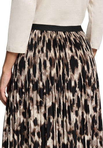 Betty Barclay Brown & Beige Animal Print Pleated Midi Skirt with Elasticated Waist