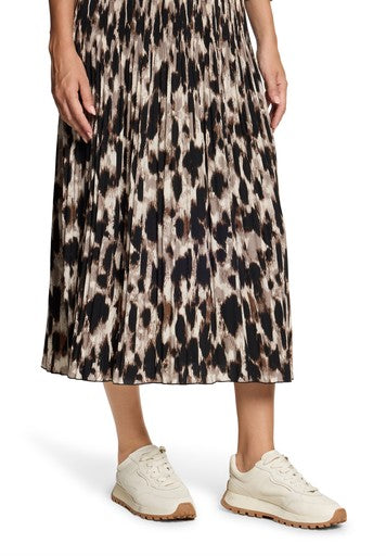 Betty Barclay Brown & Beige Animal Print Pleated Midi Skirt with Elasticated Waist
