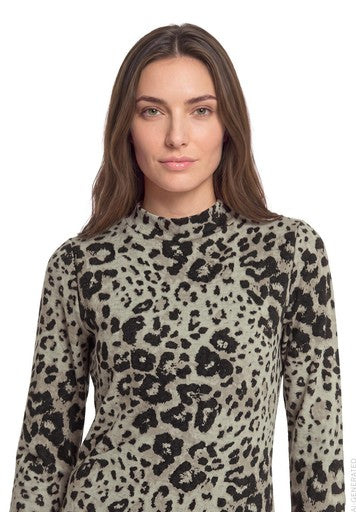 Betty Barclay Beige & Grey Animal Print Knee Length Dress Turtleneck ¾ Sleeves