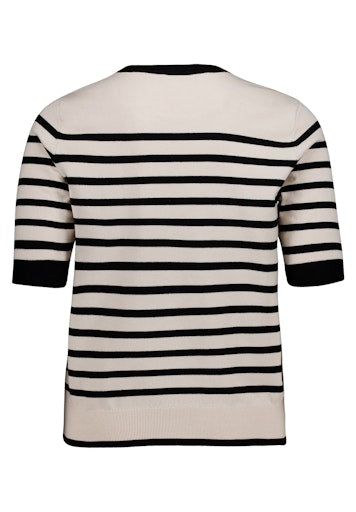 Betty Barclay Black & Beige Stripe Short Sleeve Knit Sweater