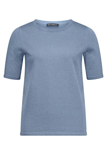 Betty Barclay Infinity Blue Short Sleeve Knit Sweater with Lurex Sparkle