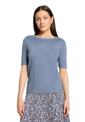 Betty Barclay Infinity Blue Short Sleeve Knit Sweater with Lurex Sparkle
