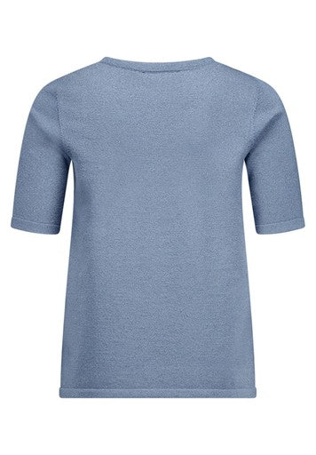 Betty Barclay Infinity Blue Short Sleeve Knit Sweater with Lurex Sparkle