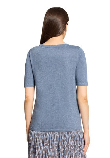 Betty Barclay Infinity Blue Short Sleeve Knit Sweater with Lurex Sparkle