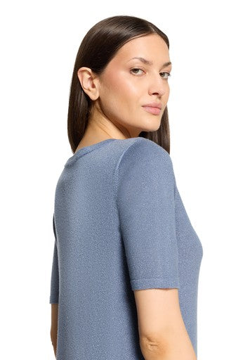 Betty Barclay Infinity Blue Short Sleeve Knit Sweater with Lurex Sparkle