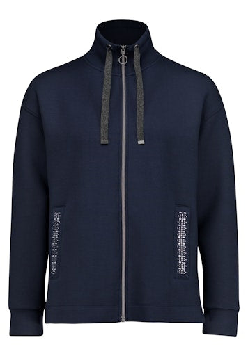 Betty Barclay Navy Zip Long Sleeve Stand Collar Sweat Jacket