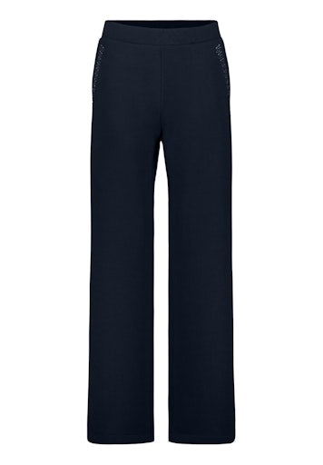 Betty Barclay Navy Wide Leg Jersey Joggers with Beaded Detailing on Pockets 61558065