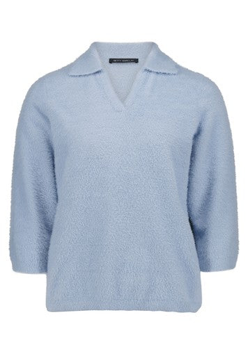 Betty Barclay Blue Fluffy Polo Top 3/4 Sleeve 55032043