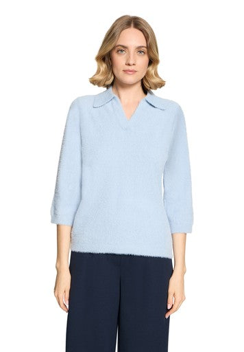 Betty Barclay Blue Fluffy Polo Top 3/4 Sleeve 55032043