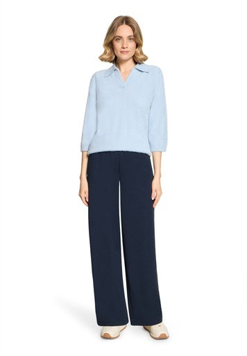 Betty Barclay Blue Fluffy Polo Top 3/4 Sleeve 55032043