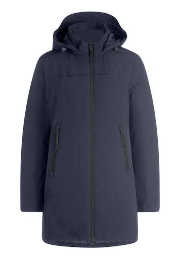 Betty Barclay Dark Blue Padded Jacket with Adjustable Hood & Two-Way Zip