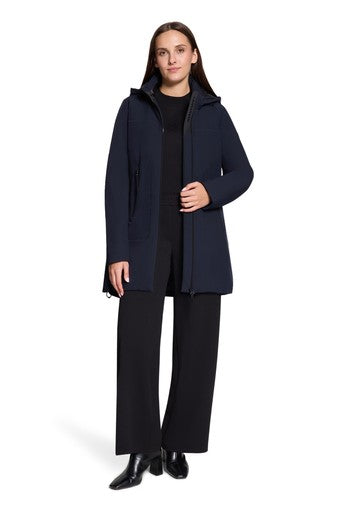 Betty Barclay Dark Blue Padded Jacket with Adjustable Hood & Two-Way Zip