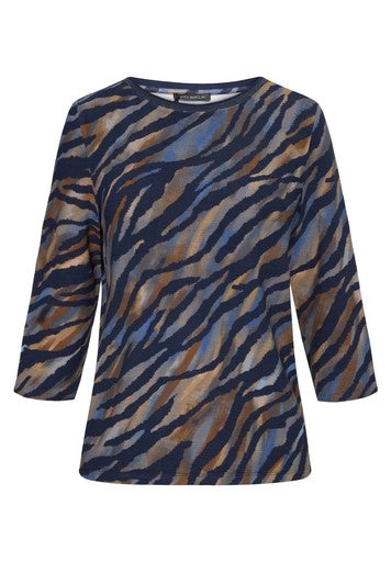 Betty Barclay Blue & Brown Animal Print Bateau Neck Top