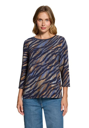 Betty Barclay Blue & Brown Animal Print Bateau Neck Top