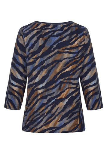Betty Barclay Blue & Brown Animal Print Bateau Neck Top