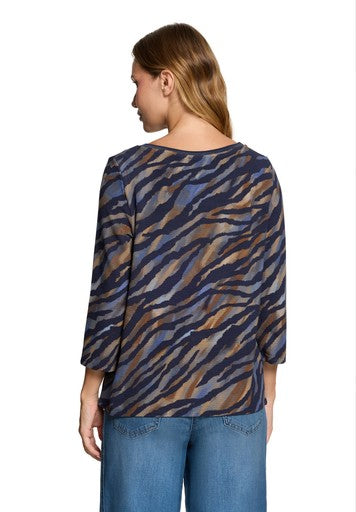 Betty Barclay Blue & Brown Animal Print Bateau Neck Top