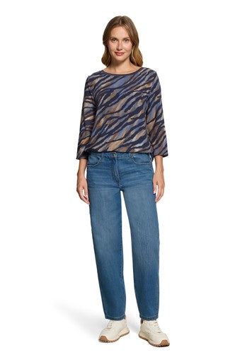 Betty Barclay Blue & Brown Animal Print Bateau Neck Top