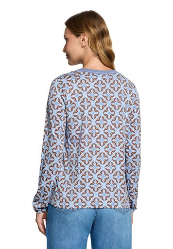 Betty Barclay Blue & Brown Graphic Print V Neck Jersey Top