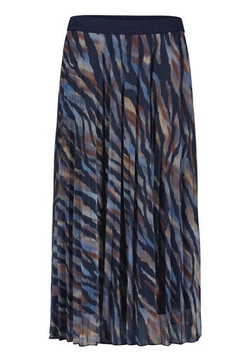 Betty Barclay Blue & Brown Animal Print Pleated Midi Skirt