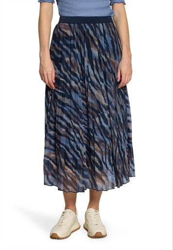 Betty Barclay Blue & Brown Animal Print Pleated Midi Skirt