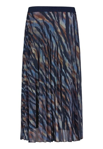 Betty Barclay Blue & Brown Animal Print Pleated Midi Skirt