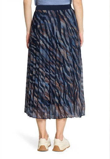 Betty Barclay Blue & Brown Animal Print Pleated Midi Skirt