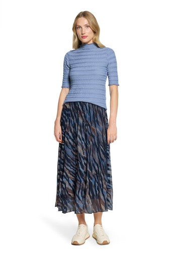 Betty Barclay Blue & Brown Animal Print Pleated Midi Skirt