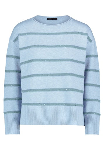 Betty Barclay Blue Stripe Fine Knit Jumper – Sequin Detail, Dropped Sleeves