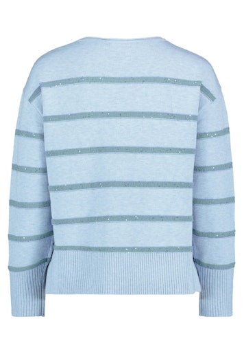 Betty Barclay Blue Stripe Fine Knit Jumper – Sequin Detail, Dropped Sleeves