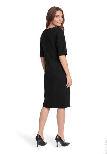 Betty Barclay Black Fitted Turtleneck Knee Length Dress