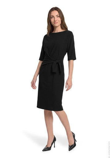 Betty Barclay Black Fitted Turtleneck Knee Length Dress