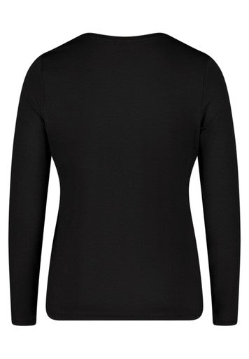 Betty Barclay Black Long Sleeve Fitted T-Shirt with Rhinestone Pattern Placement 