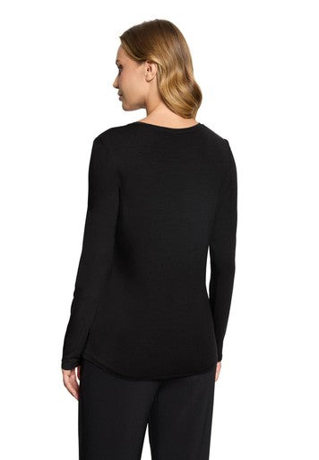 Betty Barclay Black Long Sleeve Fitted T-Shirt with Rhinestone Pattern Placement 