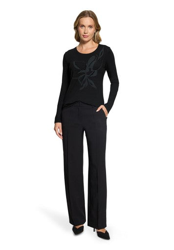 Betty Barclay Black Long Sleeve Fitted T-Shirt with Rhinestone Pattern Placement 