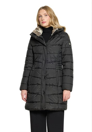 Betty Barclay Black Padded Hooded Coat Figure-Skimming Fit, Two-Way Zip