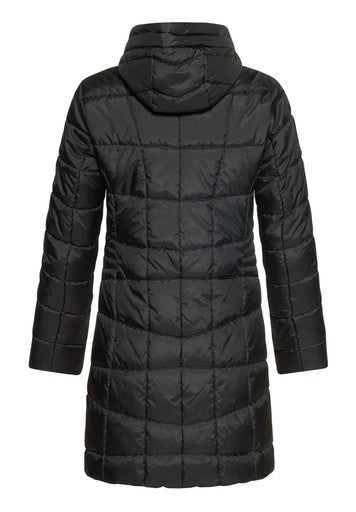 Betty Barclay Black Padded Hooded Coat Figure-Skimming Fit, Two-Way Zip