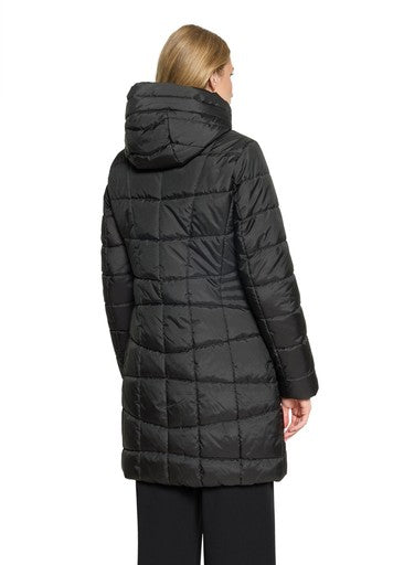 Betty Barclay Black Padded Hooded Coat Figure-Skimming Fit, Two-Way Zip