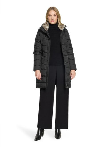 Betty Barclay Black Padded Hooded Coat Figure-Skimming Fit, Two-Way Zip