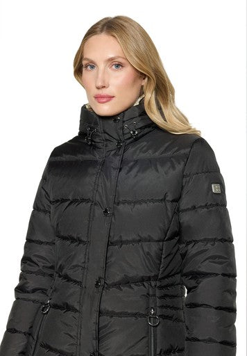 Betty Barclay Black Padded Hooded Coat Figure-Skimming Fit, Two-Way Zip