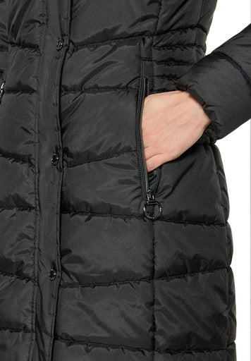 Betty Barclay Black Padded Hooded Coat Figure-Skimming Fit, Two-Way Zip
