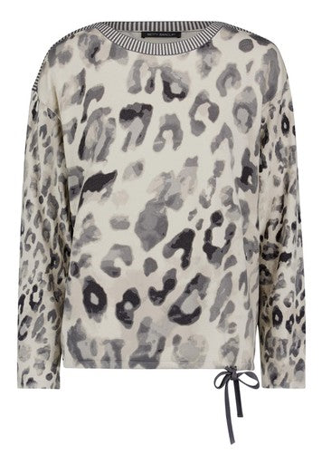 Betty Barclay Grey & Beige Animal Print Bateau Neck Sweater Stripe Trim